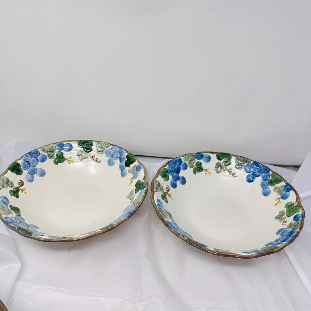 Metlox Poppy Trail California Blue Grape Pasta Bowls Set of 2 Scalloped 9.5 inch